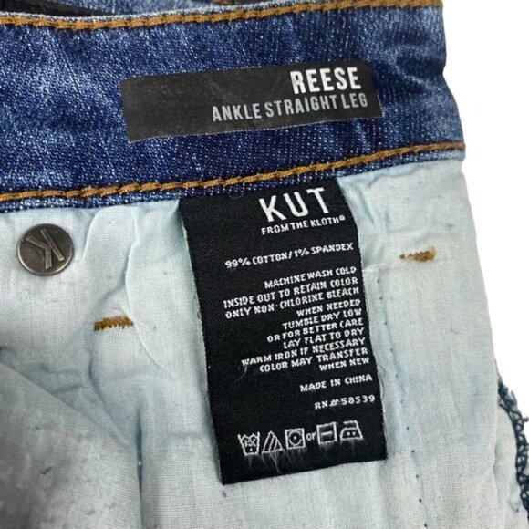 Kut From The Kloth Reese Ankle Crop Straight Leg Two Tone Raw Hem Jeans US 2 - Picture 15 of 15